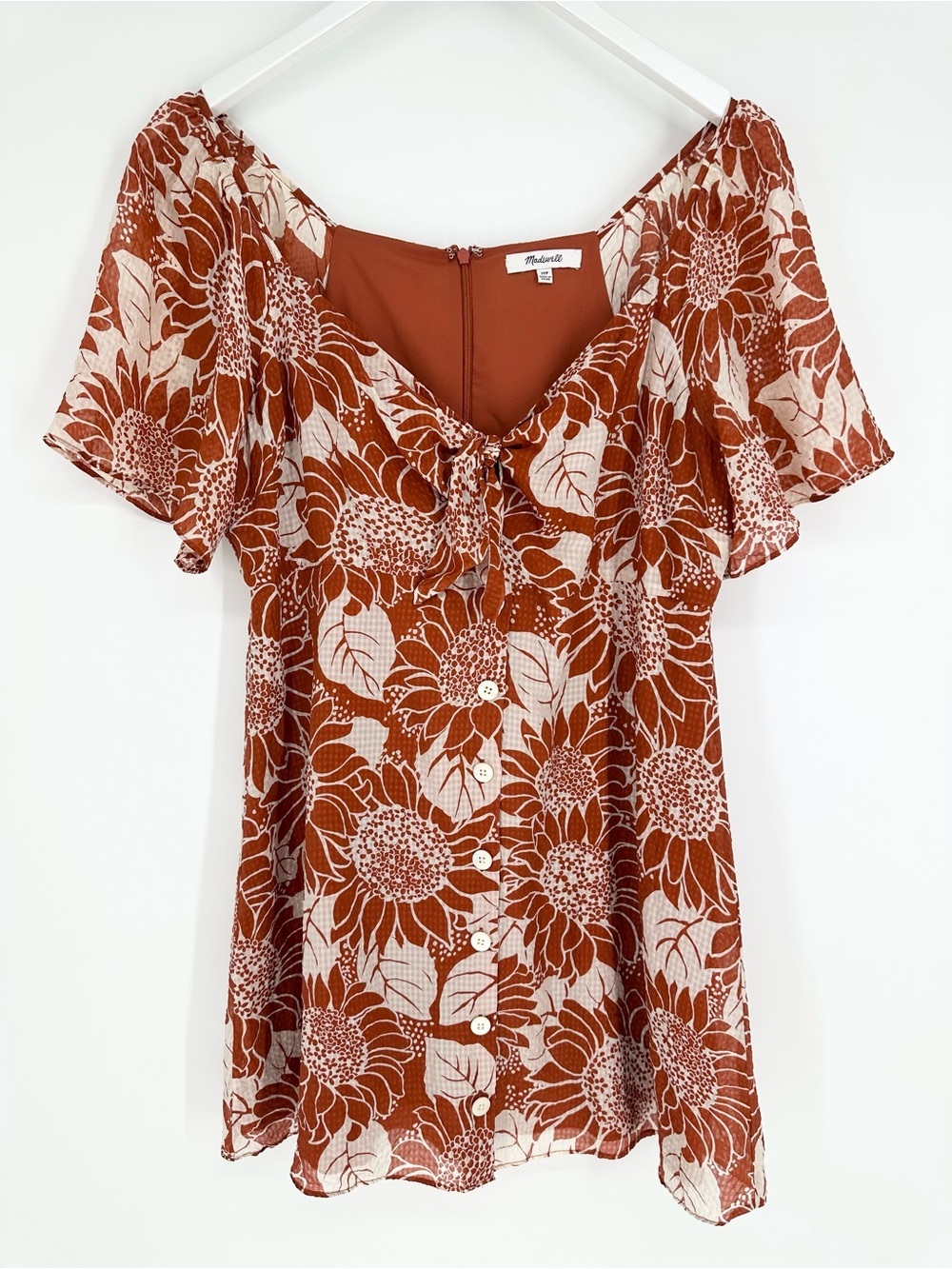 Madewell Sunflower Season Tie Front Silk Mini Dress
